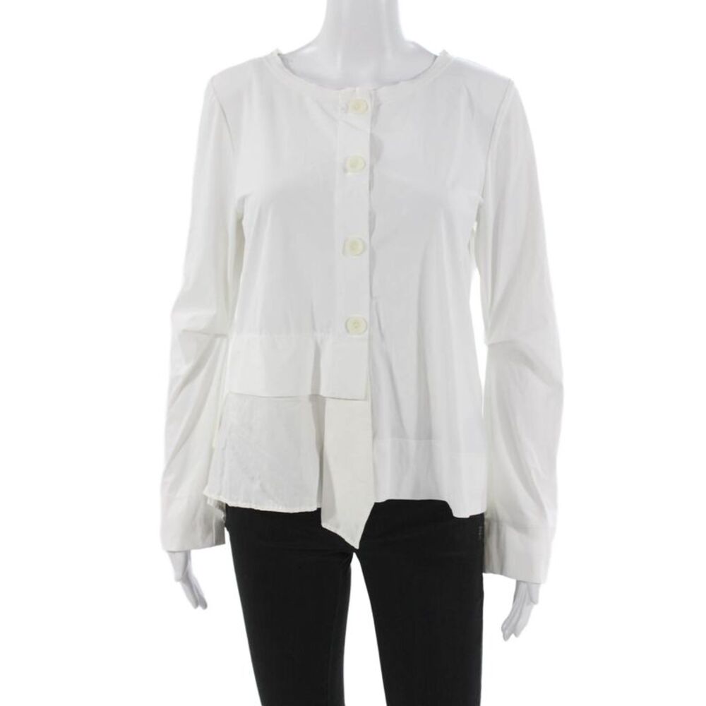 Porto Womens Petite Striped Collared Viscose Button Long Sleeve Blouse Size 1